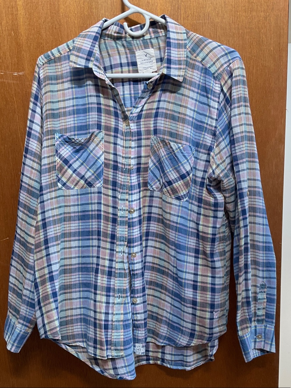 American Eagle Outfitters Multicolor Lightweight Plaid Button-Down Shirt